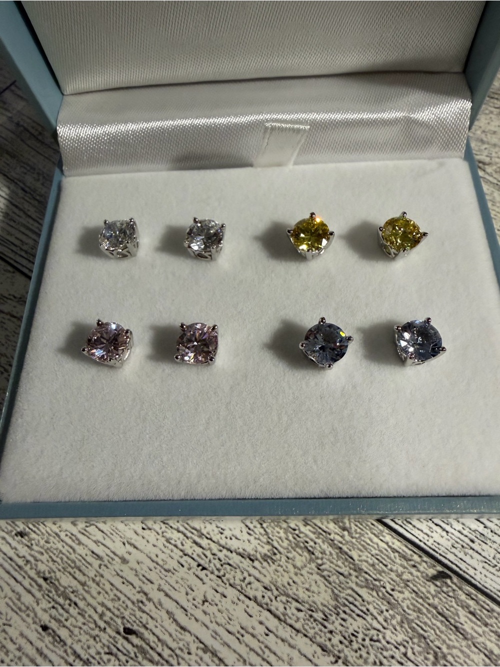 4-Pair Multi-Color Cubic Zirconia Sterling Silver Stud Earrings Set